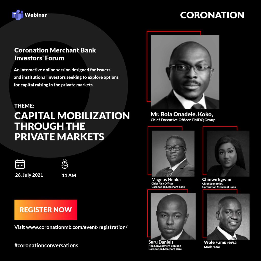 Coronation Merchant Bank to host a webinar on Capital mobilization ...